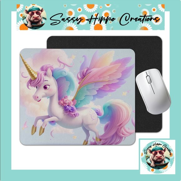 Mouse Pad Colorful Unicorn Rainbow Flowers Fairytale Sublimated Anti Slip Back - Picture 1 of 4